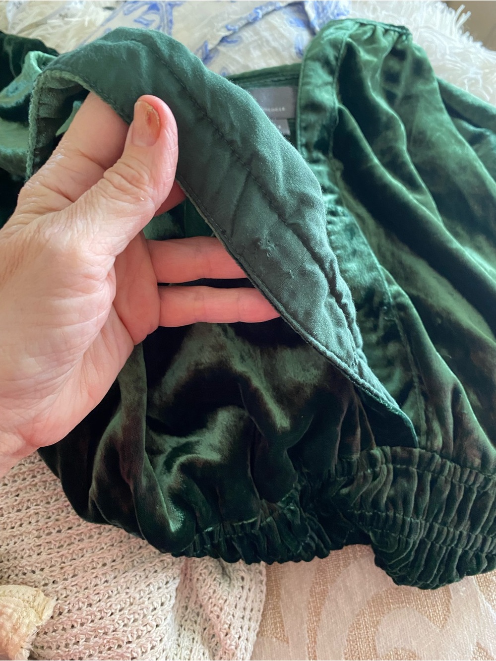 Anthropologie XL Emerald Green Velvet Tiered Maxi Dress Boho Luxe - Picture 16 of 16